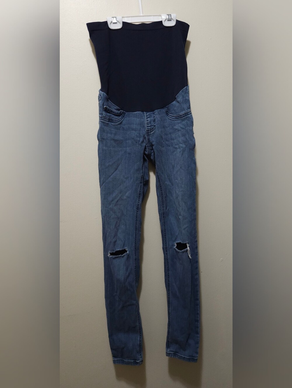 Indigo Blue Black Panel Dark Blue Skinny Maternity Jeans